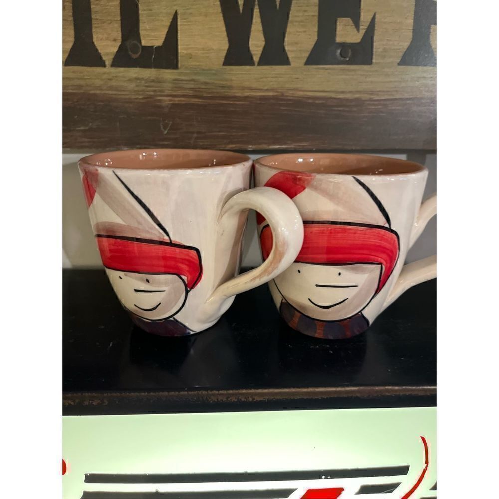Crate & Barrel Set (2) Ceramic Coffee Cups Mugs Holiday Winter Made in Italy